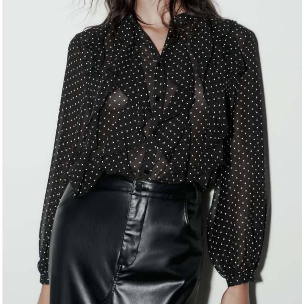 NWOT ZARA Ruffled Polka Dot Blouse